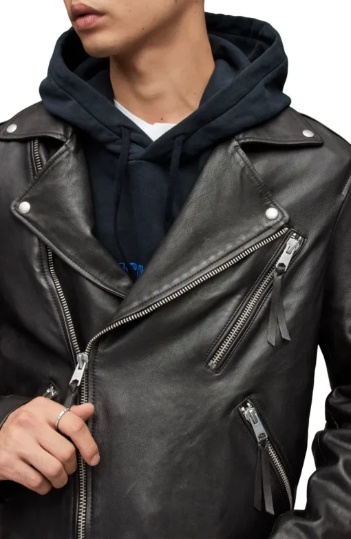 Black Leather Biker Jacket Men's - Image 4