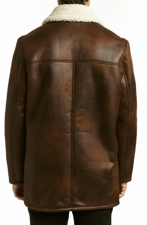 Buttoned Up Shearling Leather Coat - Image 4