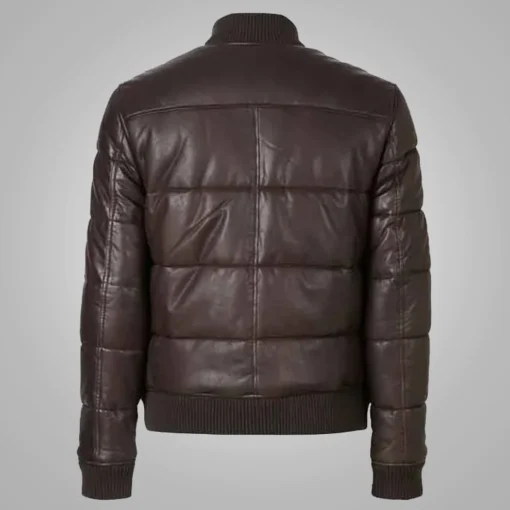 Brown Leather Puffer Jacket Mens - Image 2