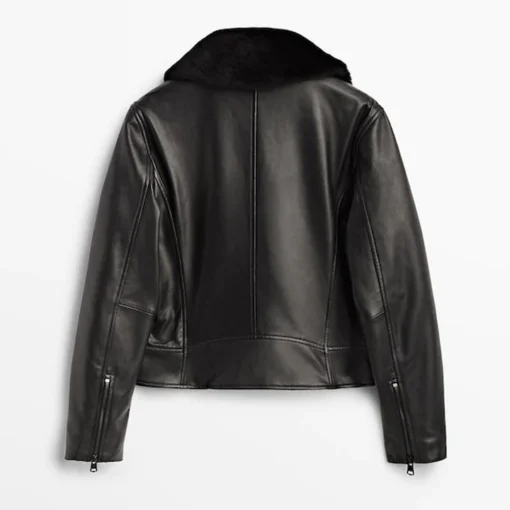 Black Leather Jacket With Fur Collar Womens - Image 2