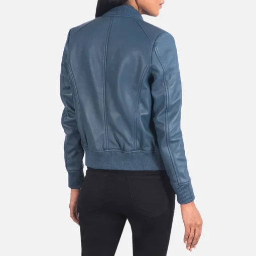 Bomber Blue Leather Jacket Womens - Image 3