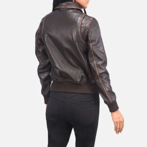 Women's Brown A-2 Bomber Flight Aviator Jacket - Image 2