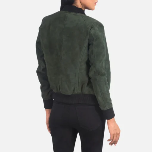 Green Suede Bomber Jacket Women's - Image 2