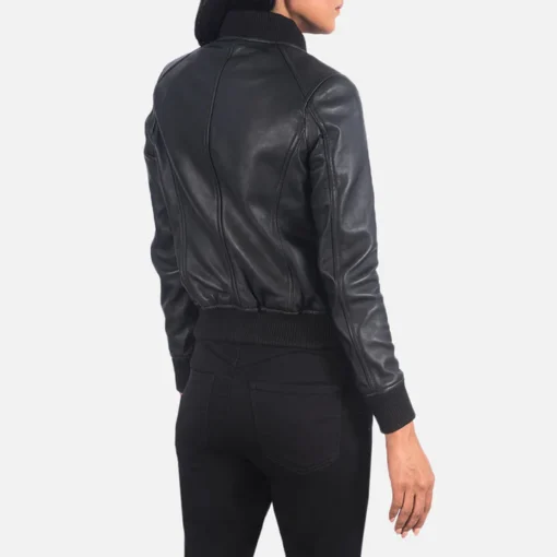 Black Leather Bomber Jacket for Women - Image 2