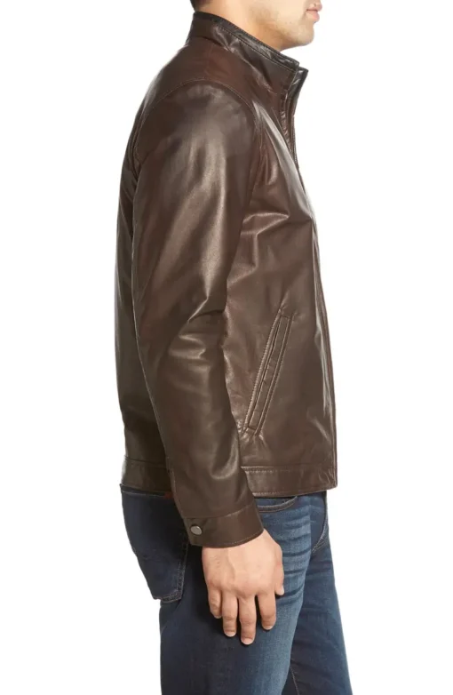 Brown Genuine Lambskin Leather Jacket Men's - Image 3