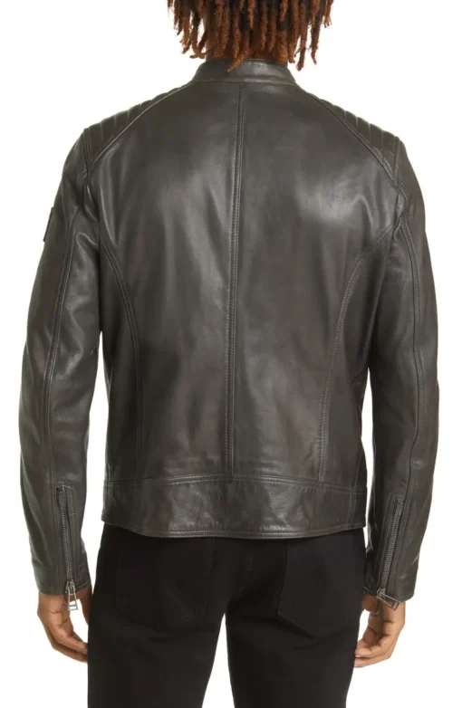 Black Leather Racer Jacket Men's - Image 2