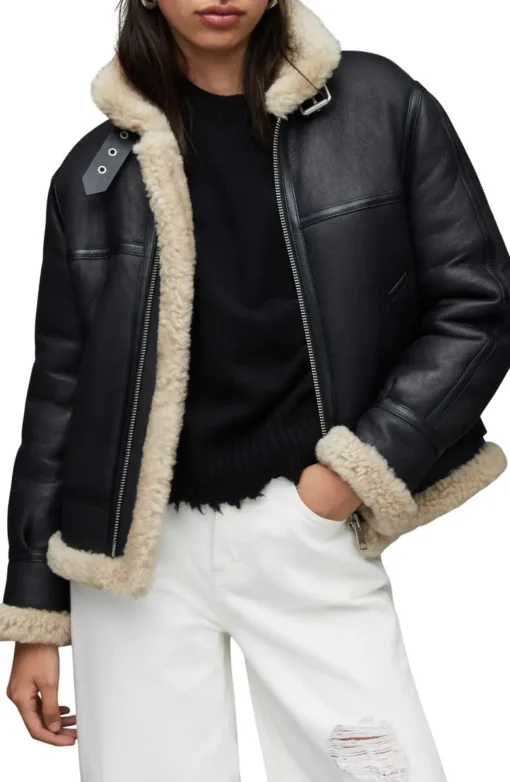 B-3 Aviator RAF Leather Black Shearling Jacket - Image 7