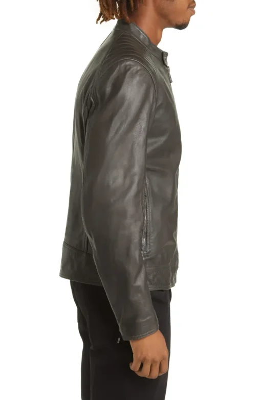 Black Leather Racer Jacket Men's - Image 5