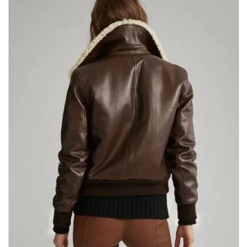 Brown Aviator Sherpa Leather Jacket Womens - Image 2