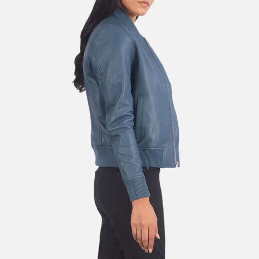 Bomber Blue Leather Jacket Womens - Image 2