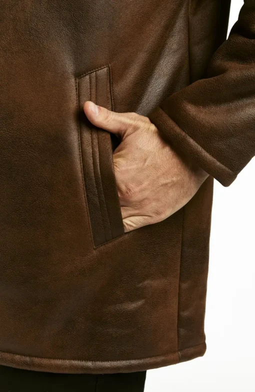 Buttoned Up Shearling Leather Coat - Image 3