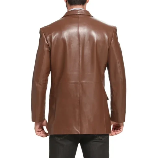 Men's Classic Genuine Brown Leather Blazer Jacket - Image 4