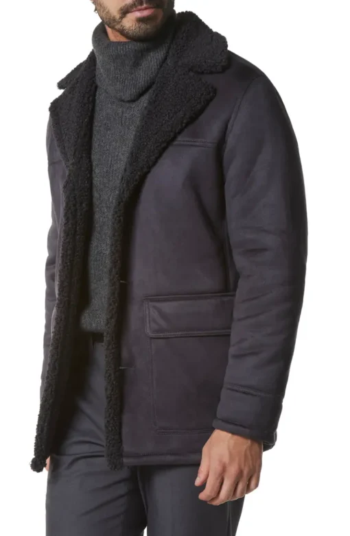 Suede Sherpa Leather Coat Men's - Image 2