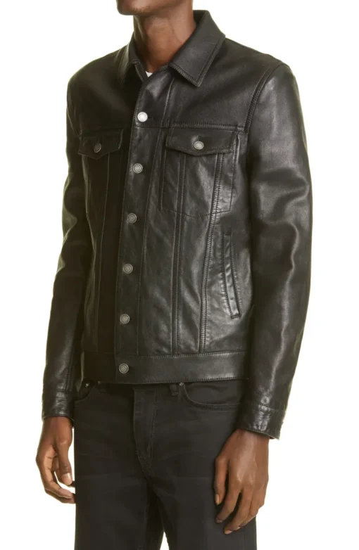 Genuine Leather Trucker Jacket Men's - Image 4