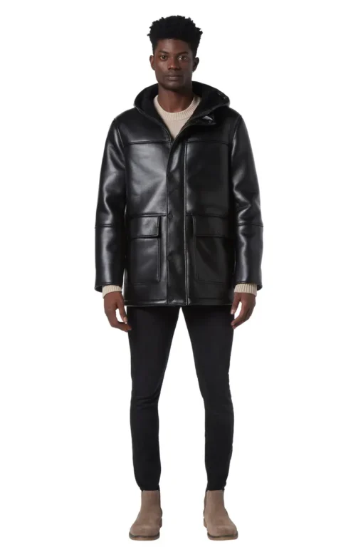 Men's Black Sherpa Leather Coat - Image 3