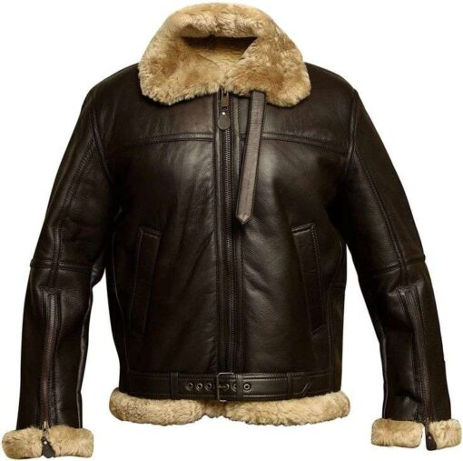 Genuine Sheep Skin Leather RAF Flight Aviator Jacket With Fur Wool Lining - Image 3