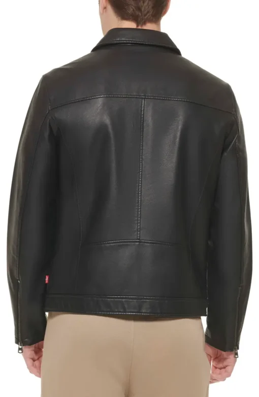 Men's Biker Style Black Leather Zip-Up Jacket - Image 5