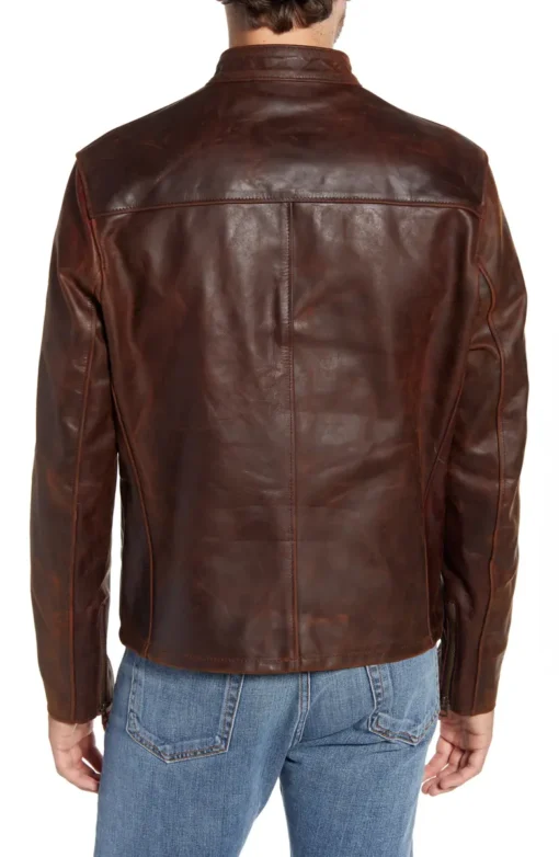 Café Racer Lightweight Oiled Cowhide Leather Jacket - Image 5