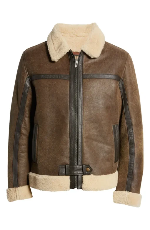 Sherpa Lined Genuine Leather Flight Bomber Aviator Jacket - Image 3