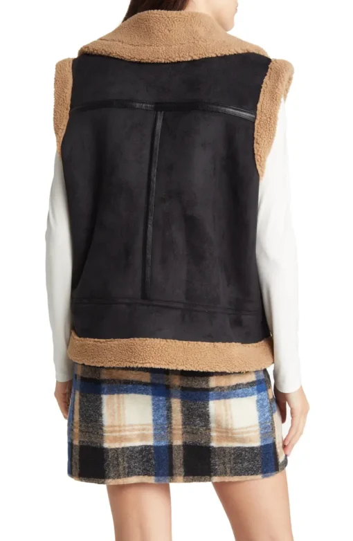 Women's Brown Aviator Sherpa Leather Vest - Image 2