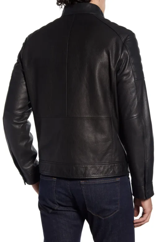 Men's Genuine Black Leather Moto Jacket - Image 2