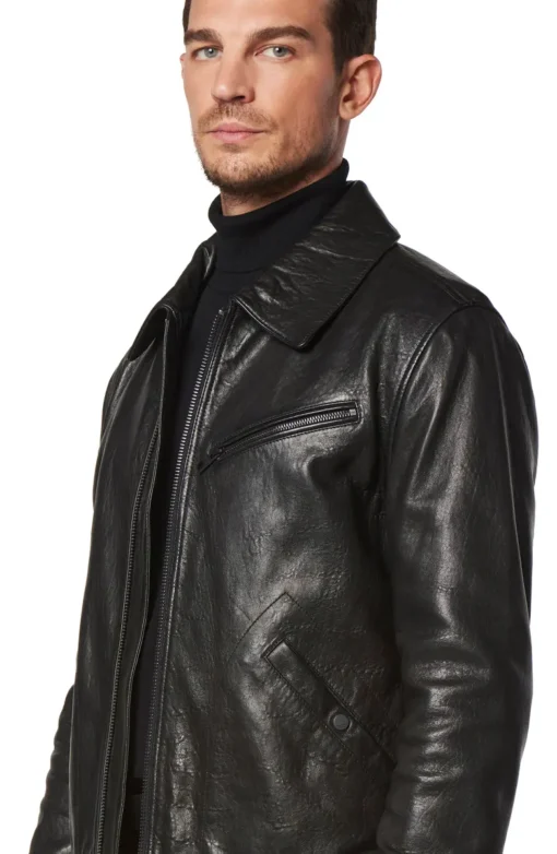 Black Leather Trucker Jacket Men's - Image 4