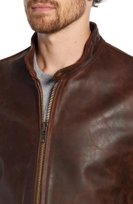 Café Racer Lightweight Oiled Cowhide Leather Jacket - Image 3