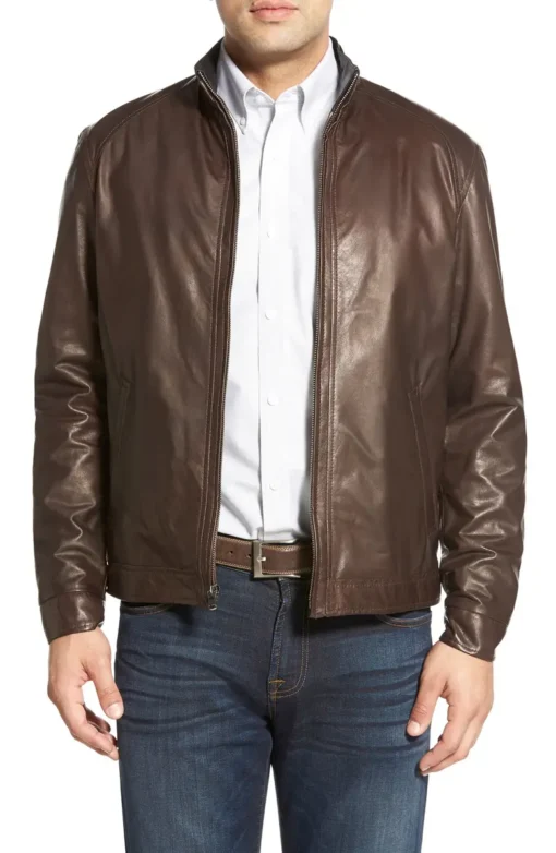 Brown Genuine Lambskin Leather Jacket Men's - Image 2