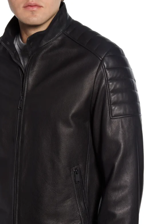 Men's Genuine Black Leather Moto Jacket - Image 4