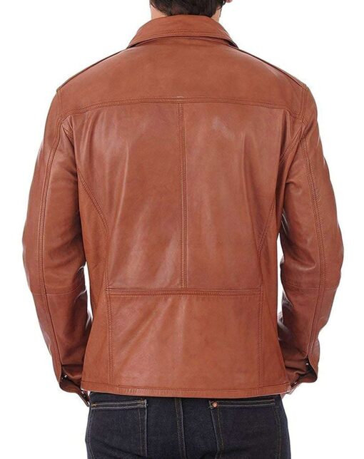 Men's Genuine Leather Solid Biker Style Casual Jacket - Image 2