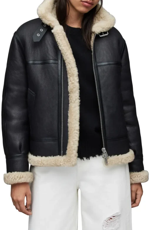 B-3 Aviator RAF Leather Black Shearling Jacket - Image 2