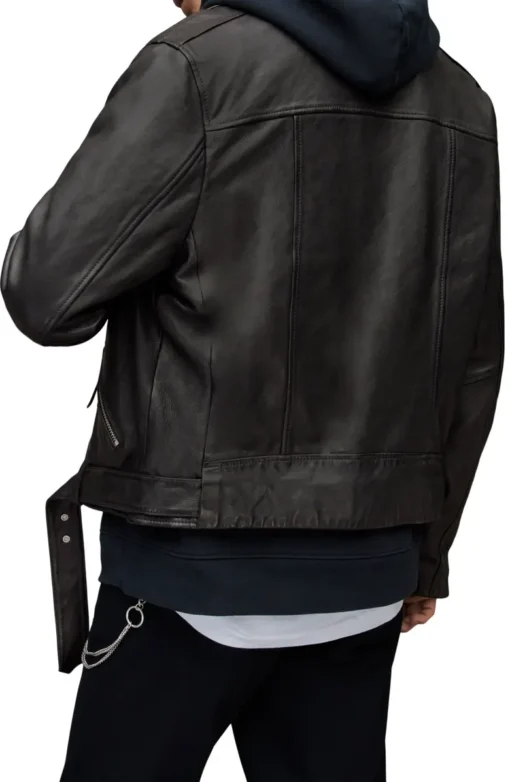 Black Leather Biker Jacket Men's - Image 2