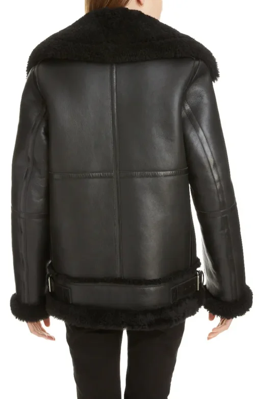 Black Aviator B-3 Sherpa Leather Jacket Women's - Image 4