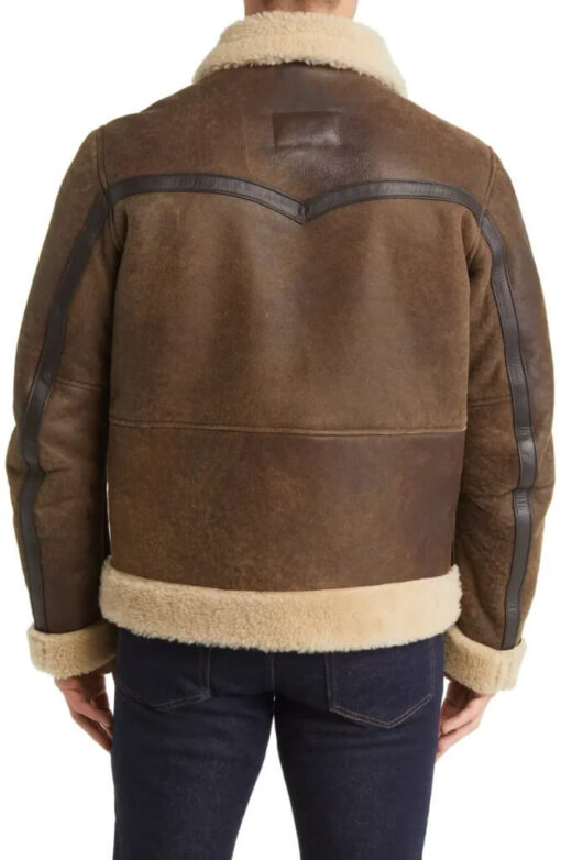 Sherpa Lined Genuine Leather Flight Bomber Aviator Jacket - Image 4