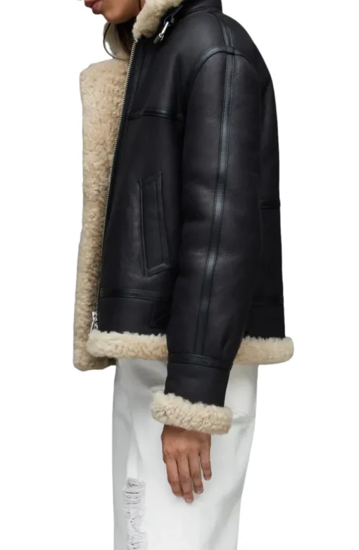 B-3 Aviator RAF Leather Black Shearling Jacket - Image 5