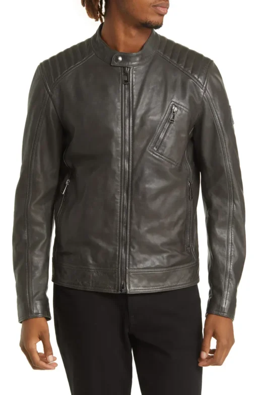 Black Leather Racer Jacket Men's - Image 3