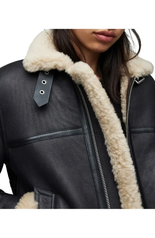 B-3 Aviator RAF Leather Black Shearling Jacket - Image 3