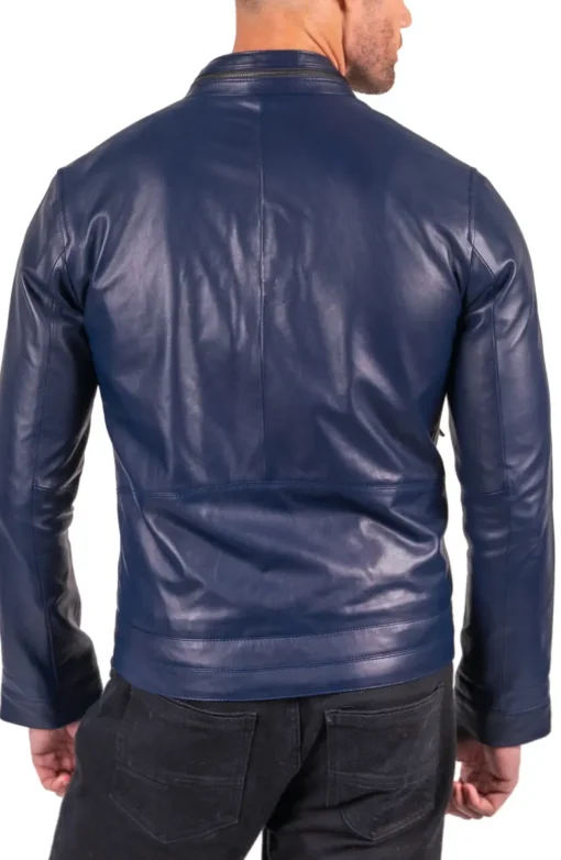 Blue Lambskin Leather Moto Jacket - Image 4