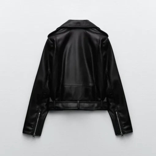 Black Leather Lambskin Biker Jacket Womens - Image 2