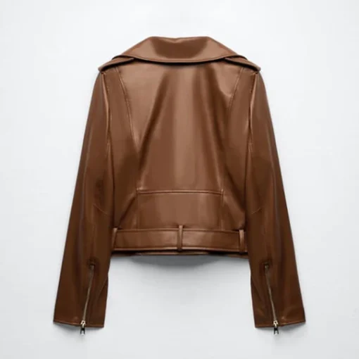 Biker Style Brown Women's Leather Jacket - Image 2