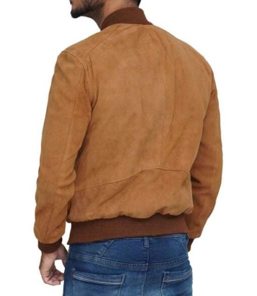 Men's Leather Brown Suede Bomber Jacket - Image 5