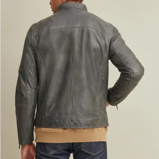 Distressed Black Cafe Racer Mens Leather Jacket - Image 2