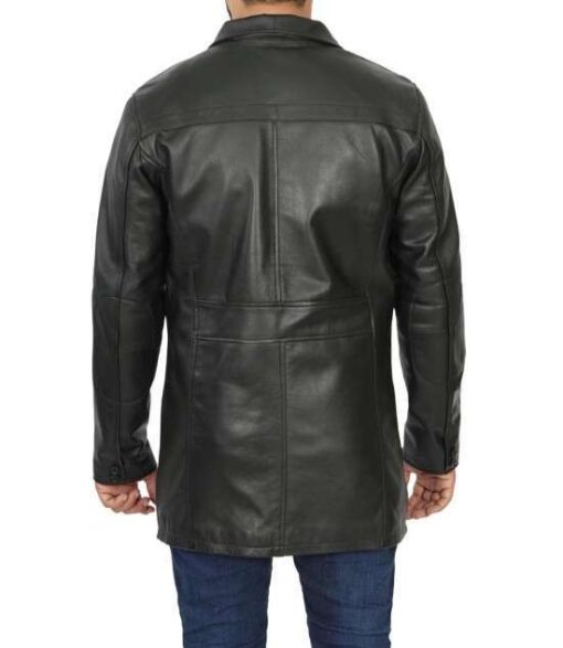 Black Lambskin Mens Leather Car Coat - Image 4