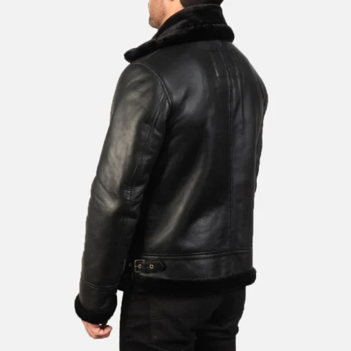 B-3 Bomber Black Shearling Leather Jacket - Image 6