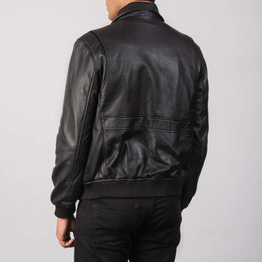 Men's Black A2 Leather Bomber Jacket - Image 2