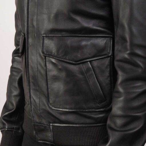 Men's Black A2 Leather Bomber Jacket - Image 3