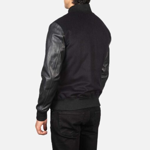 Men's Black Varsity Jacket Leather Sleeves - Image 2