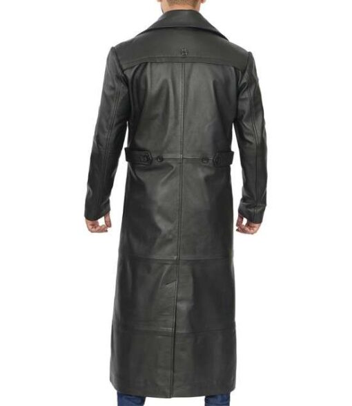 Men's Classic Black Leather Duster Coat - Image 5