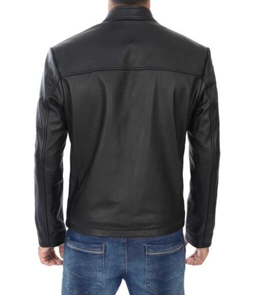 Men's Black Leather Cafe Racer Jacket - Image 5