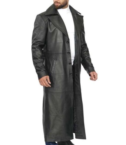 Men's Classic Black Leather Duster Coat - Image 4